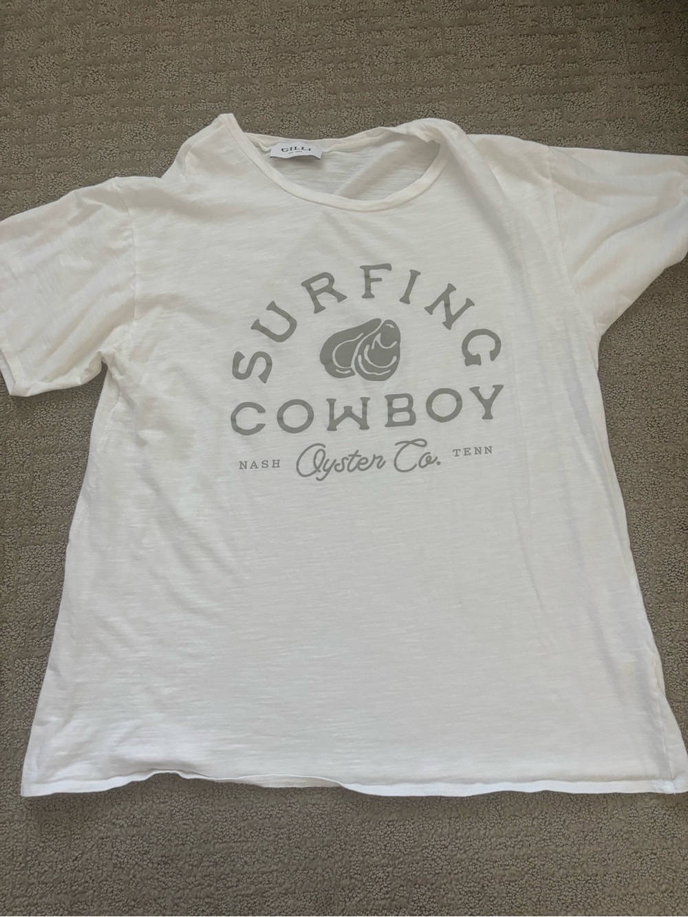 Surfing Cowboy Oyster Co. women’s White Graphic Tee